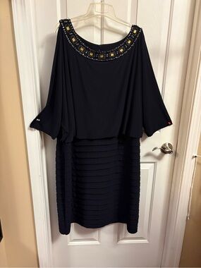 Embellished Black Long Sleeve Women's Dress